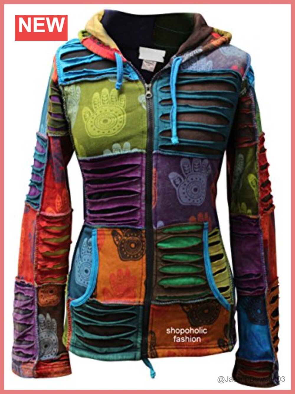 Henna Hand Pixie Hippie Rib Comfort Hoodie Boho Zip-Up Hoodie for Women